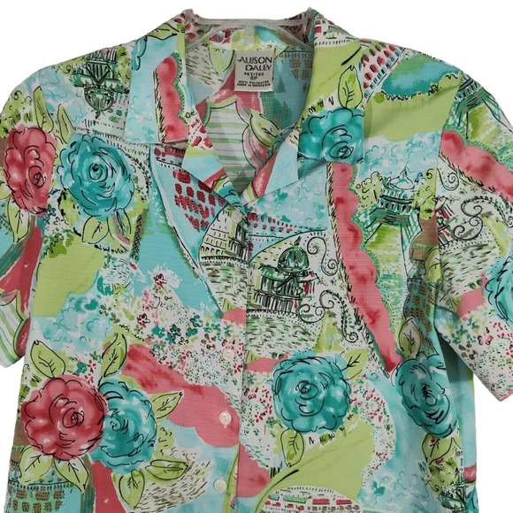 Vintage Allison Daley Button Up Shirt Blouse Top Women Petite Size 6P Collared - Picture 2 of 6